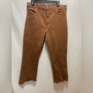 LOFT Brown Cropped Skinny Pants Women’s Size 14 Raw Hem Stretch Camel